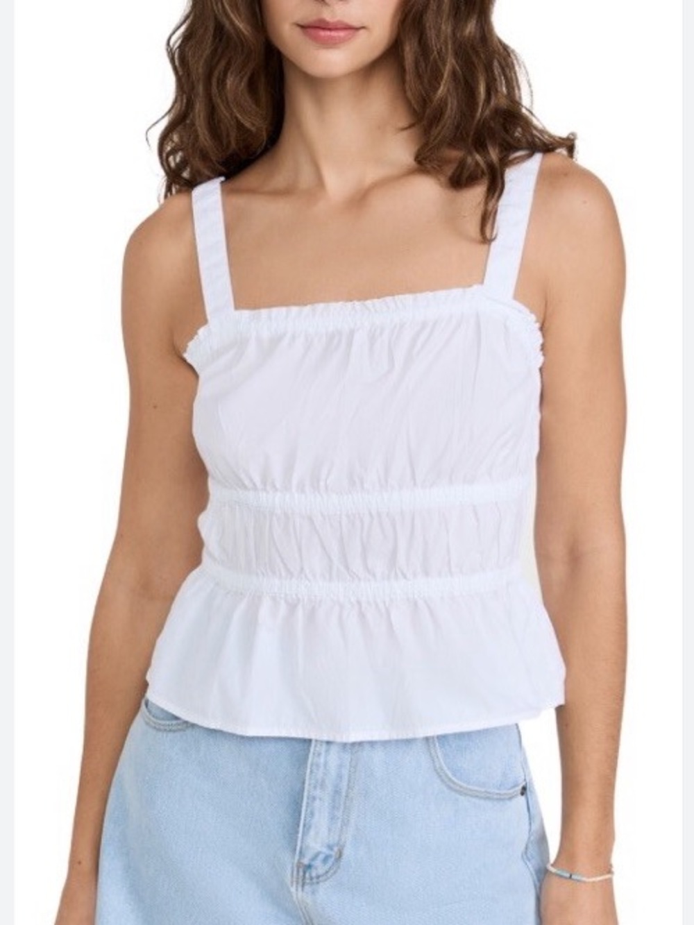 MADEWELL Women's White Poplin Sophia Peplum Top Sleeveless Tie Back Sz  Medium